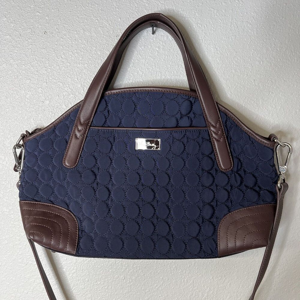 VERA BRADLEY Round Quilted with Brown Leather Trimmed Crossbody/ CarryOn Bag